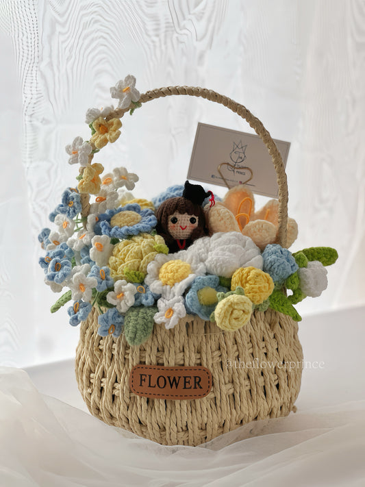 Blue-Yellow Special Graduation Round Basket
