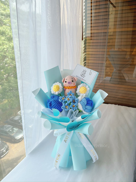 🐷🩵🌼Sky Blue - Cute Piggy Bouquet