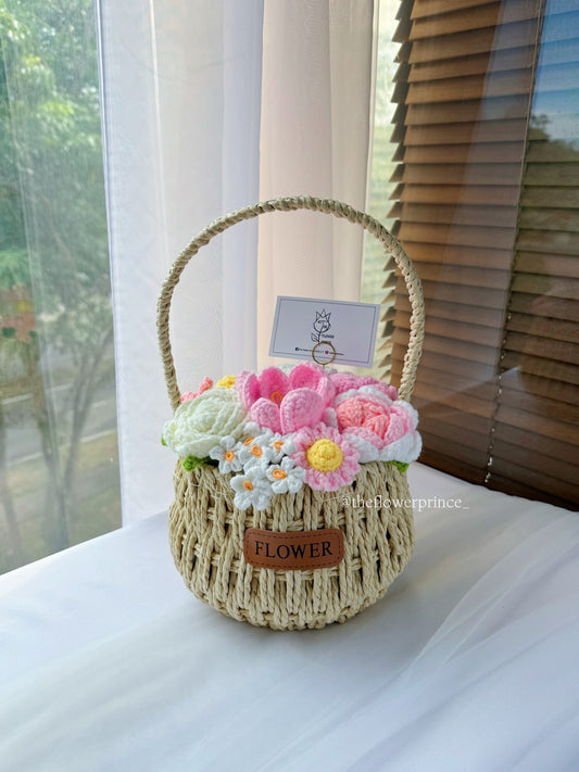 Pink-White Round Flower Basket