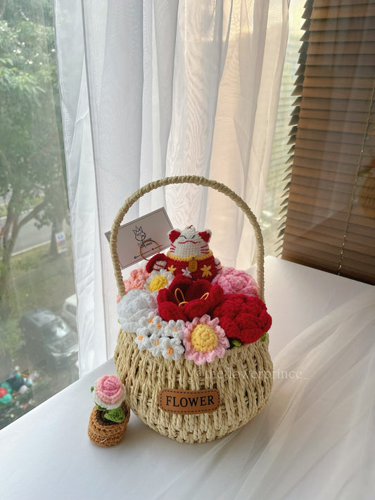 Red-Pink Lucky Cat Basket (basket only)