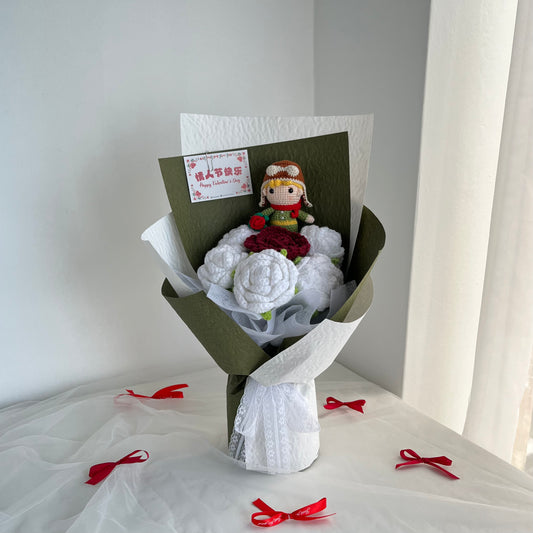 👑🌹 White Green - Little Prince's Rose Planet Bouquet