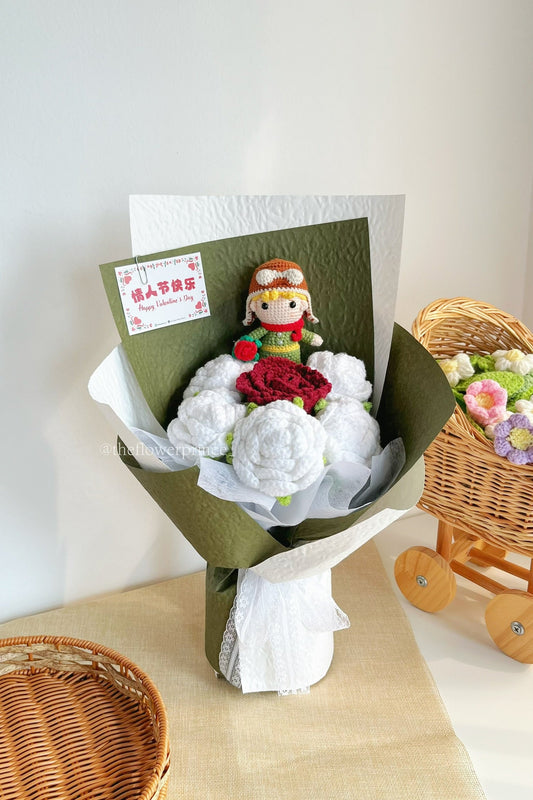 👑🌹 White Green - Little Prince's Rose Planet Bouquet